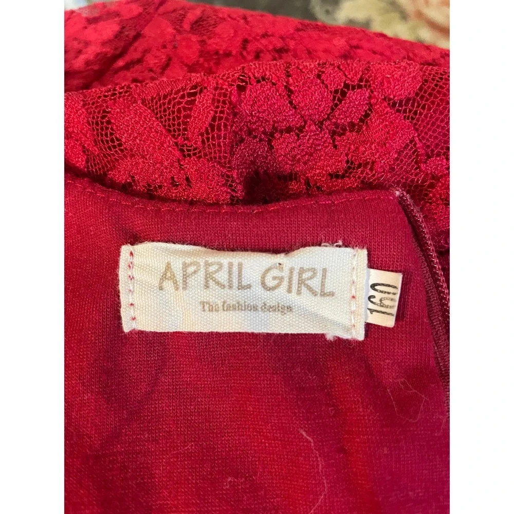 April‎ Girl Red Lace Dress Girls Large 3/4 Sleeve Pre-teen EUC